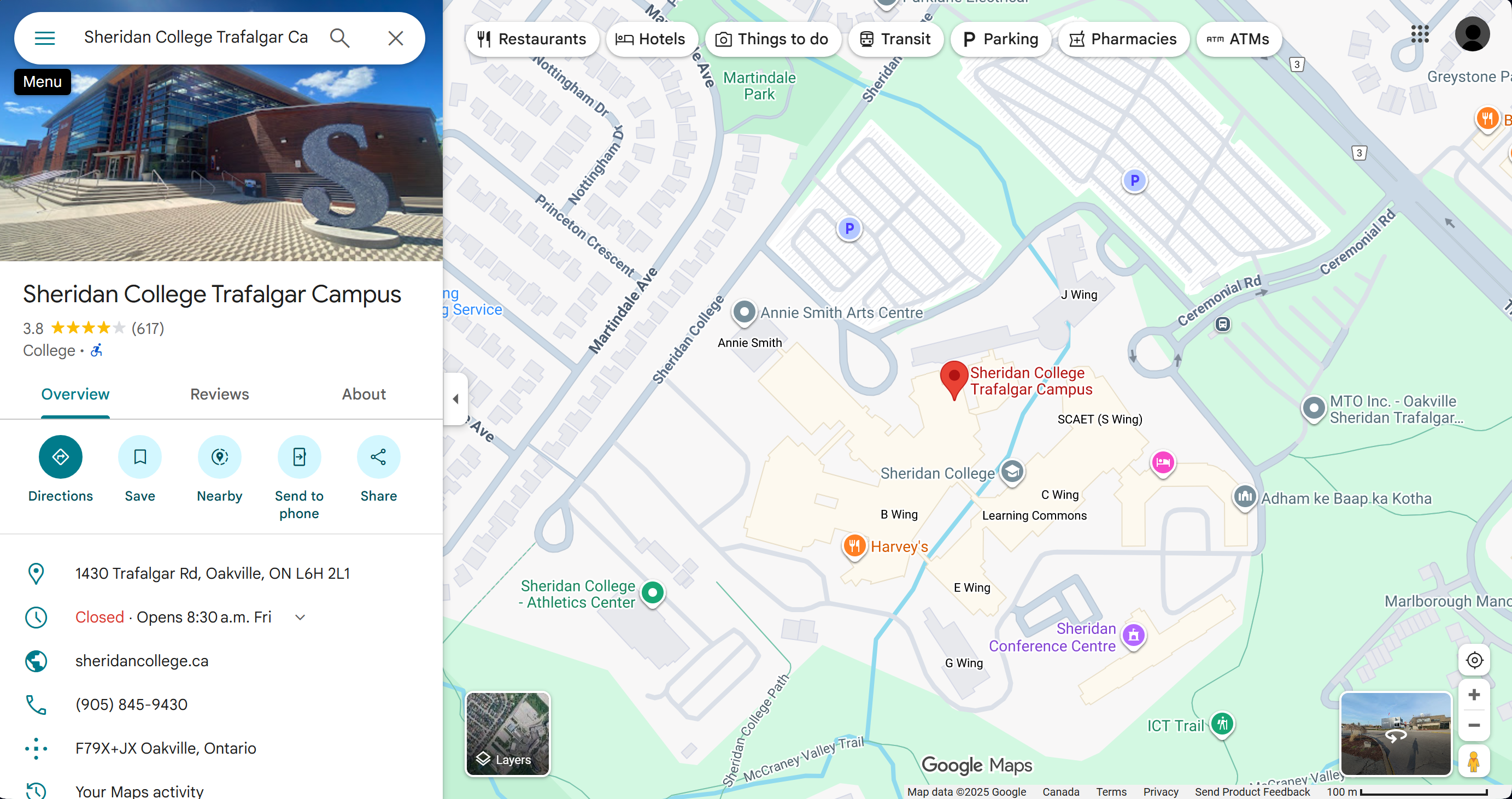 This is where the event is taking place, Map showing Sheridan College, Trafalgar Campus location